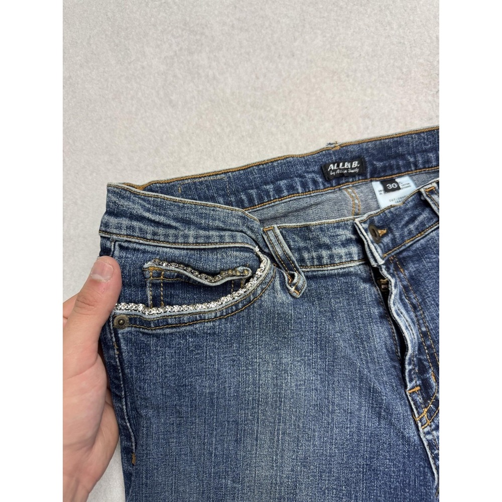 Allen B. By Allen Schwartz Jeans Womens 30 Blue Mid Rise Wide Leg Rhinestone - Picture 4 of 13